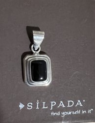 S0113 Silpada Sterling Silver Black Onyx Inlay Rectangle Pendant 