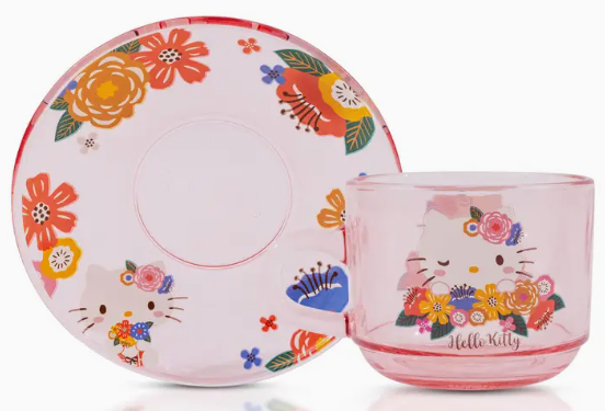 Image 0 of Sanrio Hello Kitty Flowers Glass Teacup and Saucer Set