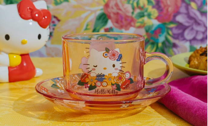Image 2 of Sanrio Hello Kitty Flowers Glass Teacup and Saucer Set