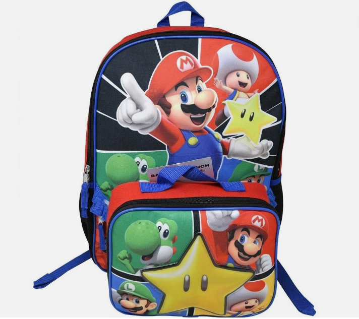 Image 0 of Super Mario Backpack with Rectangle Lunch Bag Set