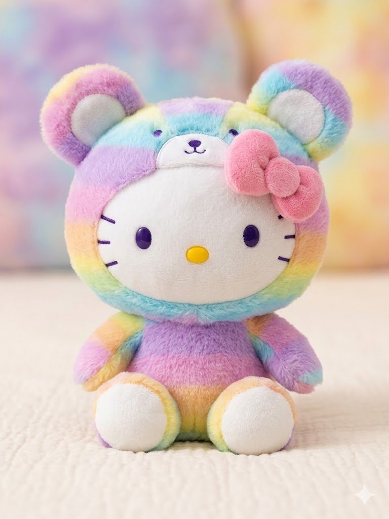 Image 0 of Sanrio Hello Kitty 9.5-Inch Pastel Rainbow Teddy Bear Costume Plush