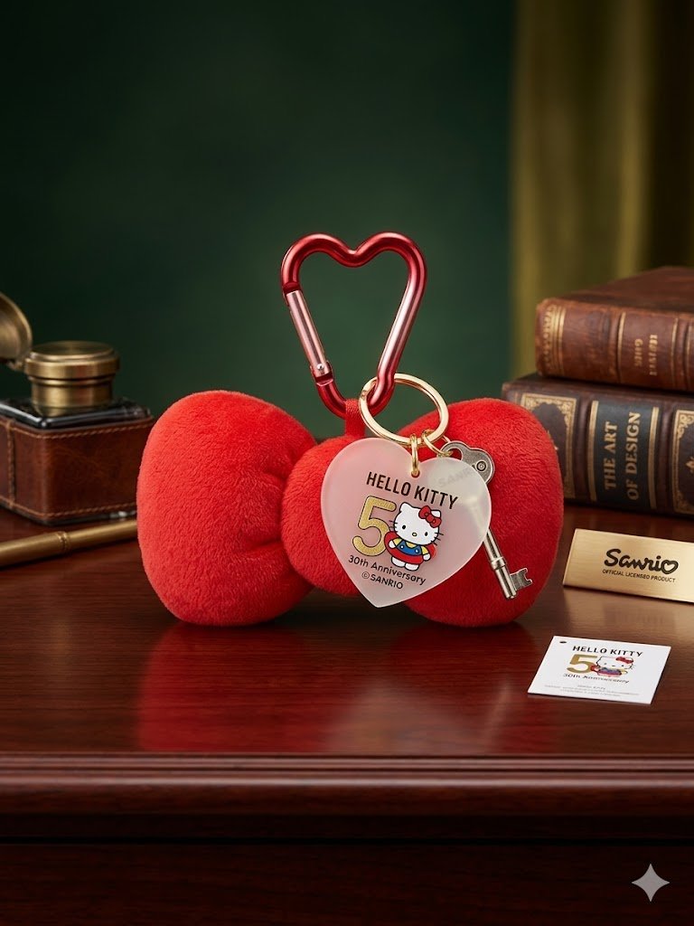 Image 0 of Sanrio Hello Kitty 50th Anniversary Bow Plush Keychain