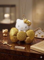 Sanrio Hello Kitty Shimmering Gold Bow Plush Keychain