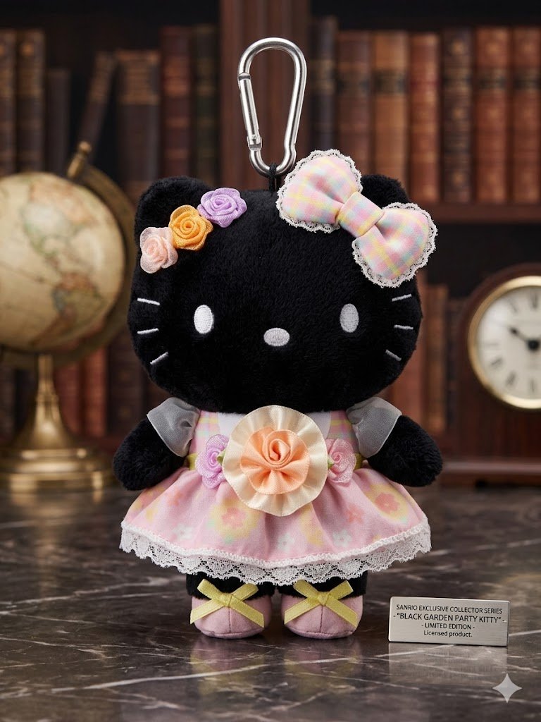 Image 0 of Sanrio Hello Kitty Garden Party Black Plush Keychain