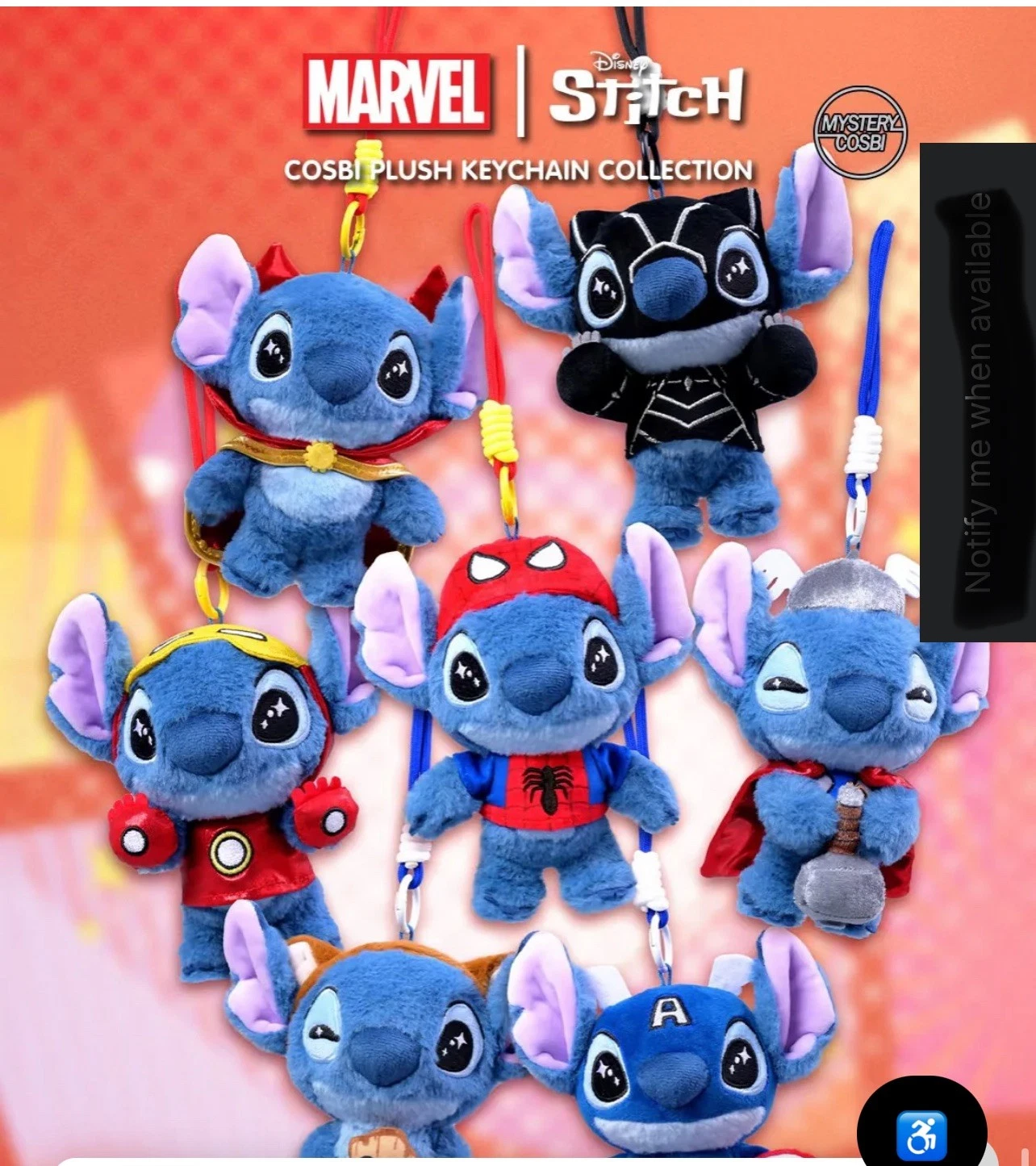 Image 2 of Marvel x Disney Stitch Cosbi Plush Keychain Blind Box
