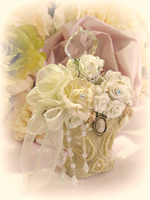 Image 1 of Regency Elegance Antique Gold Beaded Heart Potion Bottle