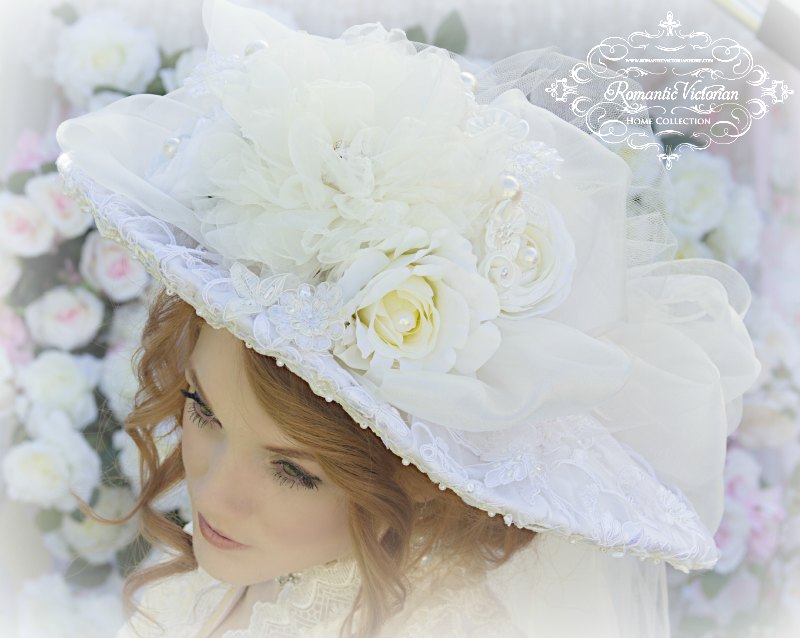 Climbing Roses Ivory Creme Victorian Bridal Hat