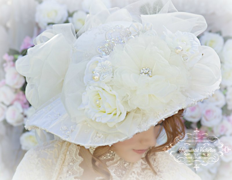 Roses and Pearls Ivory Creme Victorian Bridal Hat