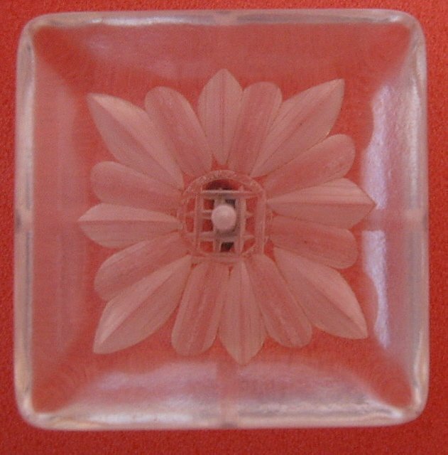 Vintage Large Square Clear Lucite Floral Button 
