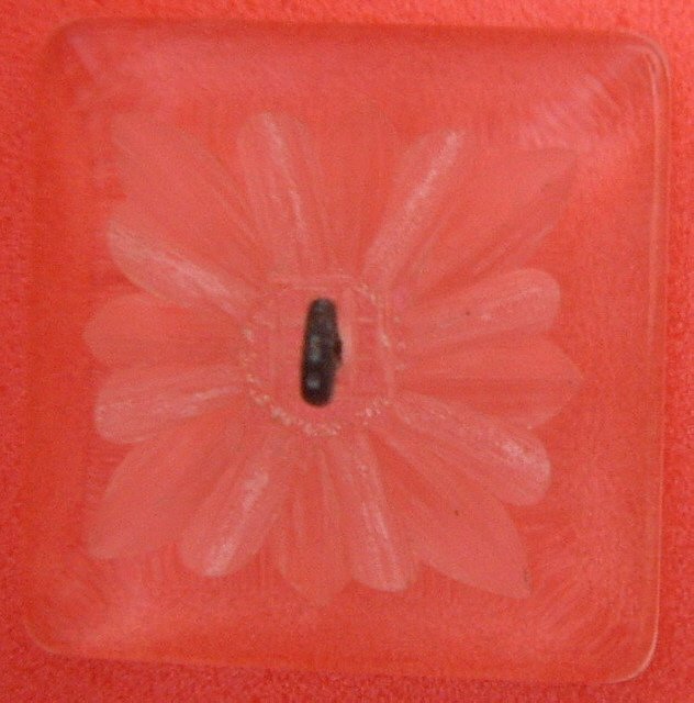 Image 1 of Vintage Large Square Clear Lucite Floral Button 