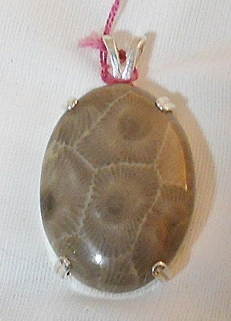 Petoskey stone cabochon set in sterling silver.