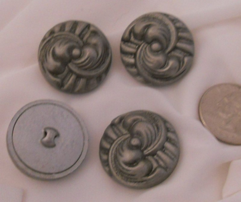 4 Grey Art Deco Design Celluloid Buttons BJs