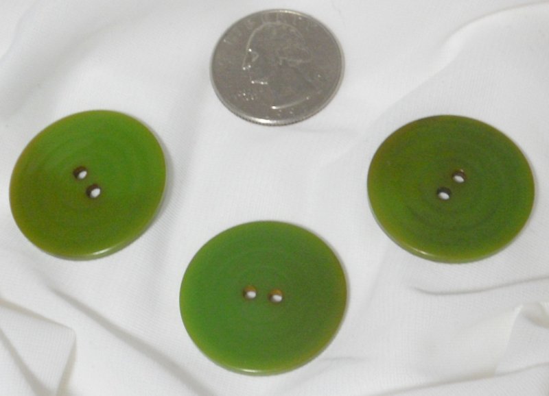 3 Green Bakelite Buttons