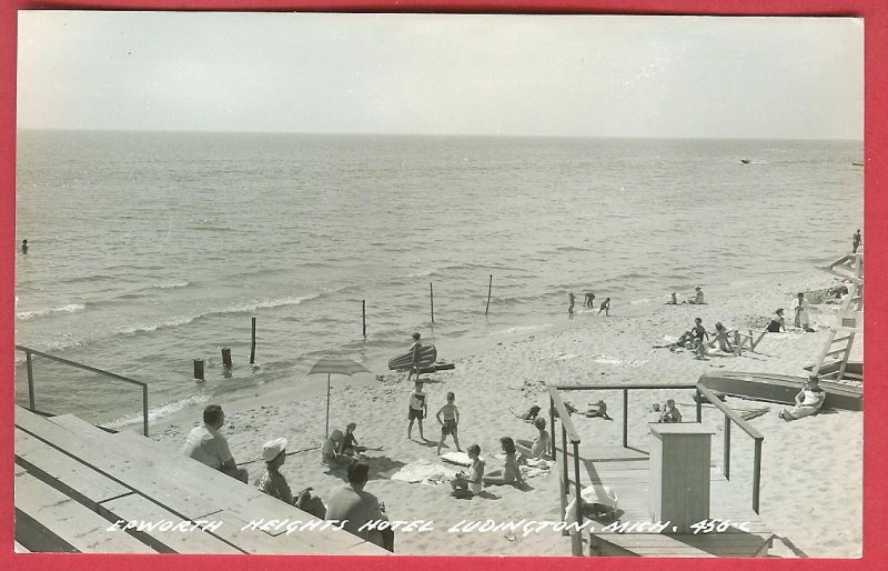 Ludington Mi Epworth Heights Hotel Beach RPPC Postcard