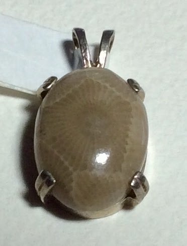  Petoskey Stone Sterling Silver Oval Pendant 18 x 13 mm