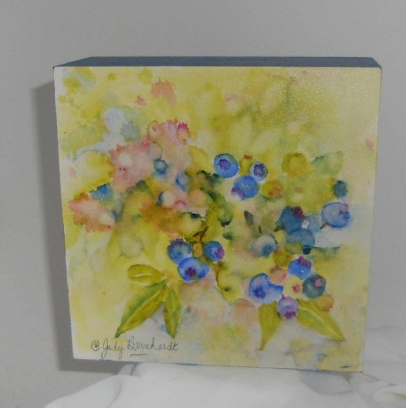 Blueberries Painting on Aquabord Watercolor Original