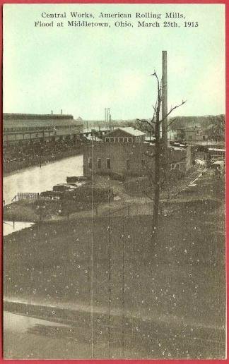 Middletown Ohio Postcard Flood 1913 American Rolling Central Works Buidling