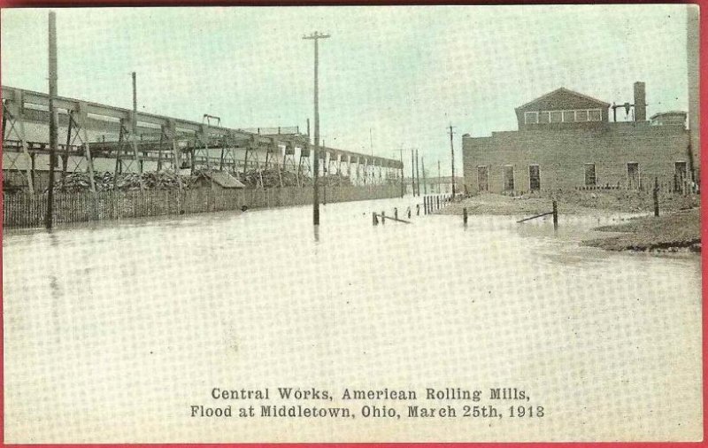 Middletown Ohio Postcard Flood 1913 American Rolling Mills Central Works