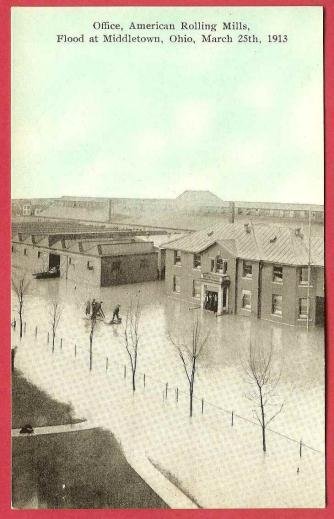 Middletown Ohio Postcard Flood 1913 American Rolling Mills Office