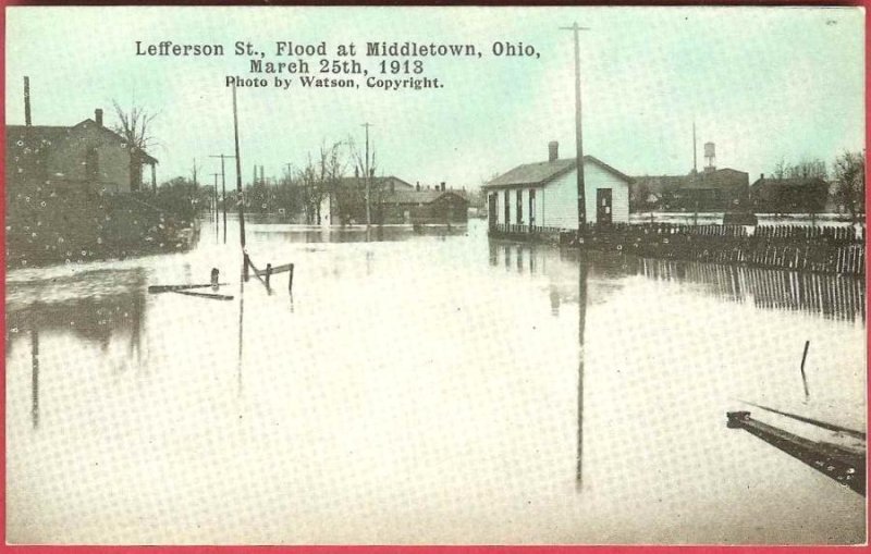 Middletown Ohio Postcard Flood 1913 Lefferson Street Watson Photo