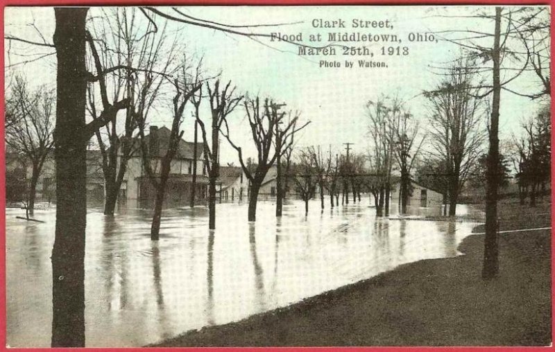 Middletown Ohio Postcard Flood 1913 Clark Street Watson Photo