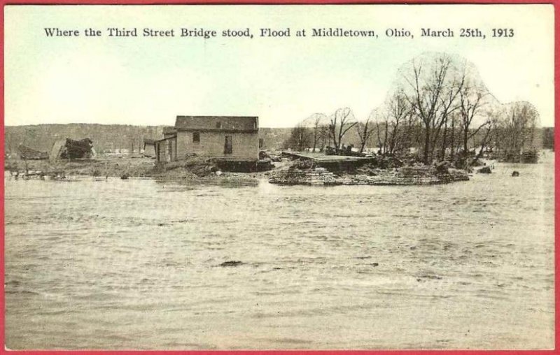 Middletown Ohio Postcard Flood 1913 Third Street Bridge 