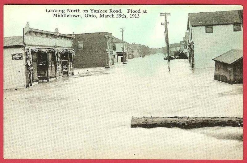 Middletown Ohio Postcard Flood 1913 Yankee Road Stores 