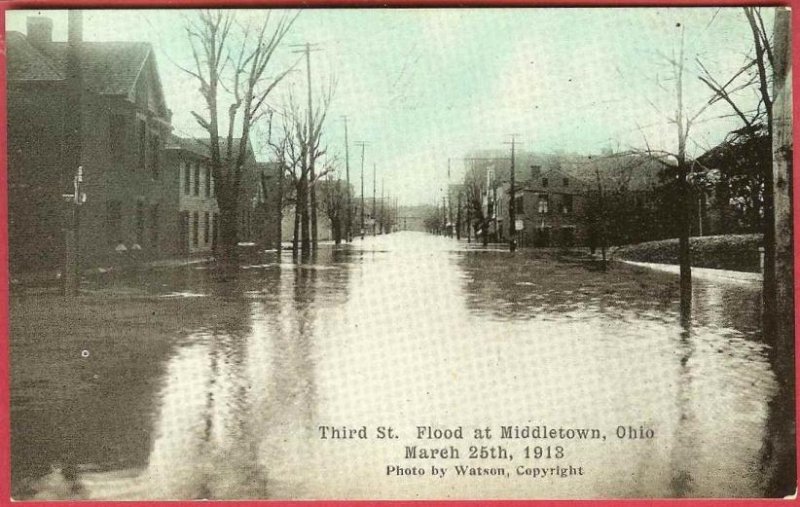 Middletown Ohio Postcard Flood 1913 Third Street Homes Watson