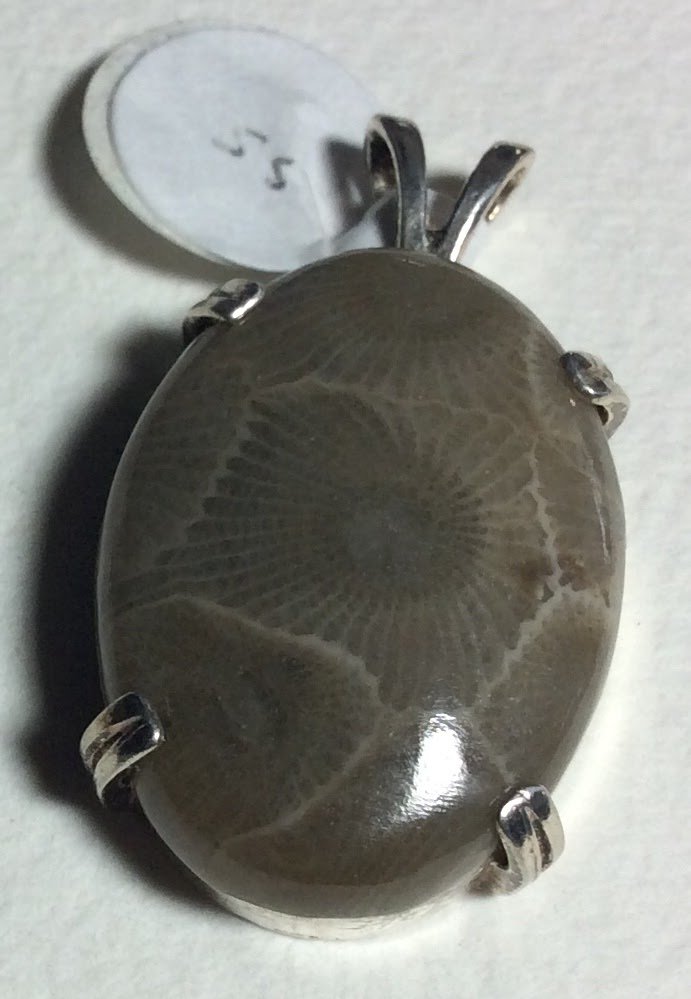  Petoskey Stone Sterling Silver Oval Pendant 18 x 13 mm