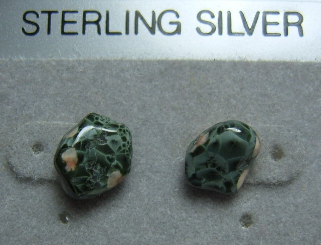 Image 0 of Greenstone Chlorastrolite Ear rings SS posts Jewelry MI