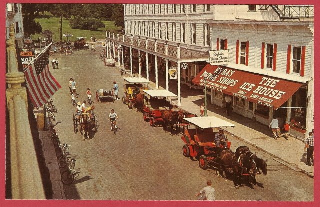 Mackinac Island Mi Postcard Main Street Horse Carriage Ryba's Fudge