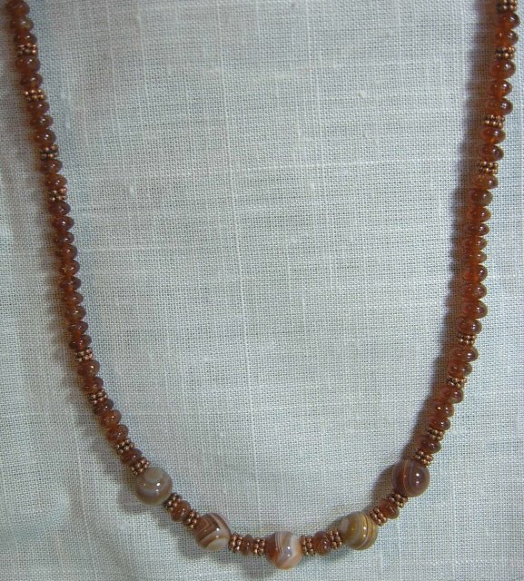 Image 0 of Lake Superior Agate Beaded Necklace w carnelian copper beads - Sold