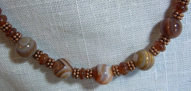 Image 1 of Lake Superior Agate Beaded Necklace w carnelian copper beads - Sold