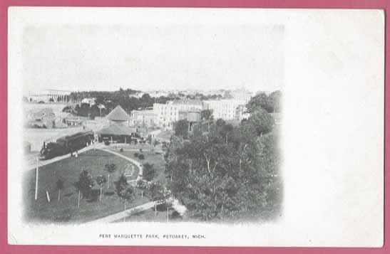 Petoskey MI Postcard Pere Marquette Park Depot Train UDB BJ's