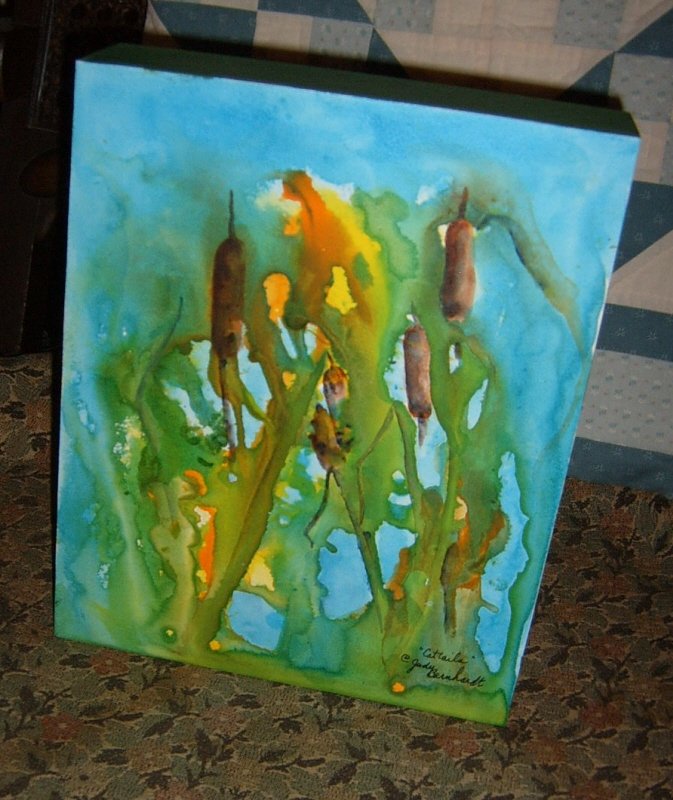 Cattails Painting on Aquabord Watercolor Acrylic BJs