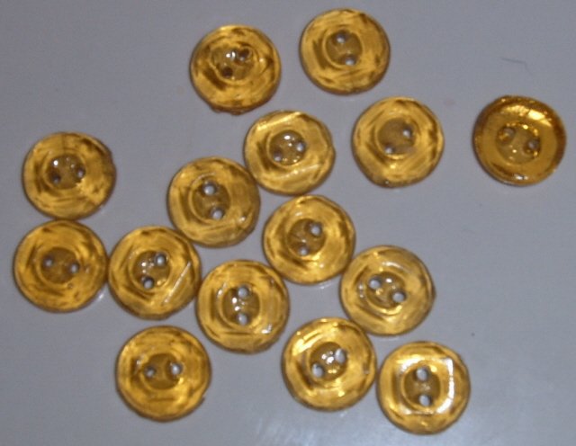 15 Small Amber Glass Buttons 