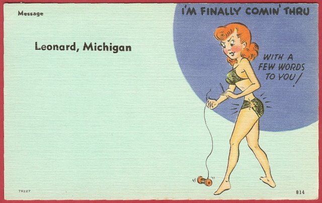 Leonard Mi Postcard Comic Lady Linen postcard BJ's