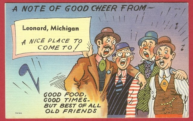 Good cheer, Leonard, Michigan, linen, postcard
