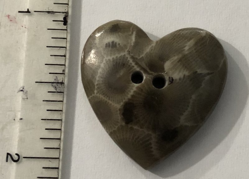 Petoskey stone heart button