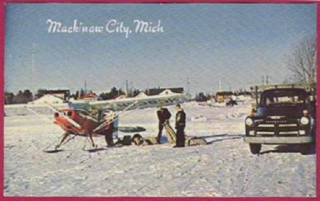 Image 0 of Mackinac Island Mackinaw City Mi Postcard Pontoon Airplane Chevy truck