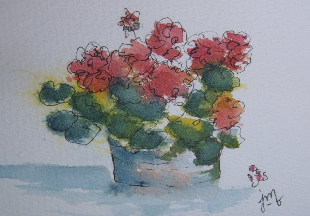 Image 0 of ACEO Original Geranium Mar II Watercolor Miniature BJs