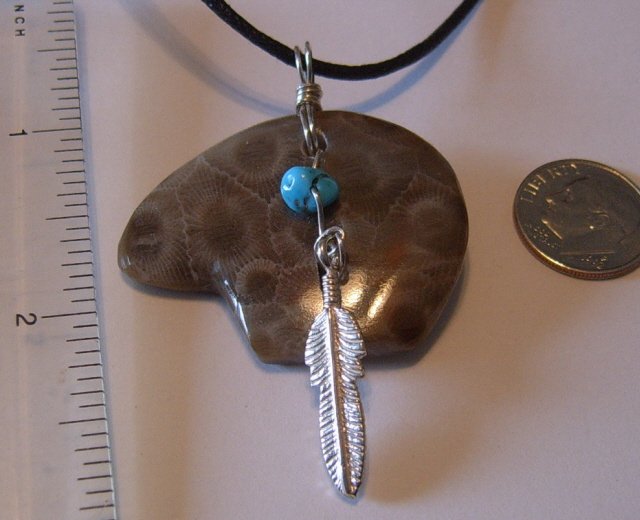 Image 0 of Petoskey stone Peace bear pendant - SOLD