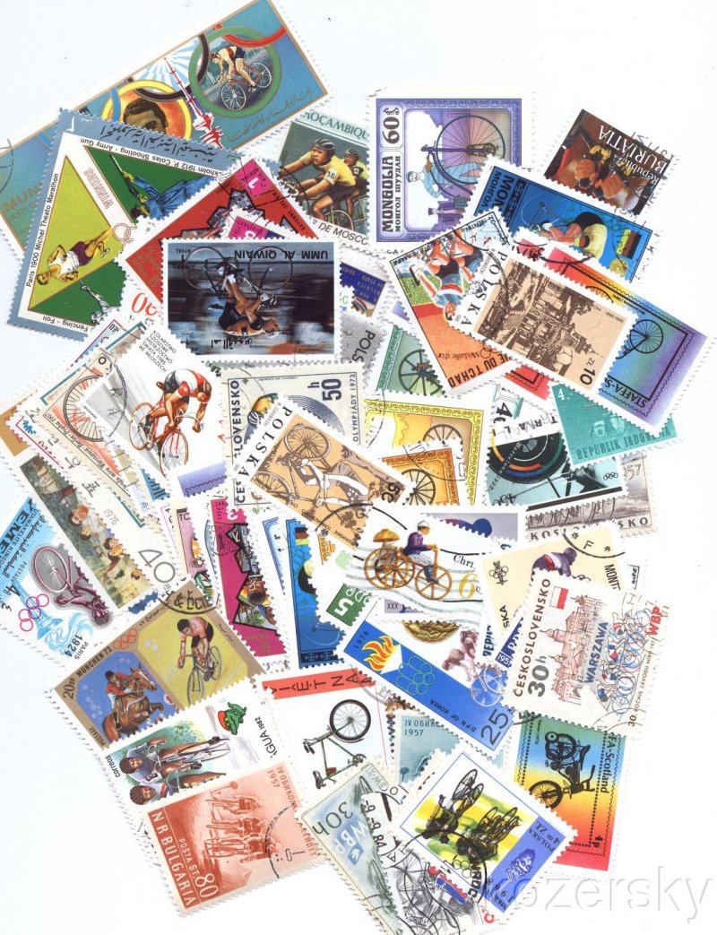 Bicycles on Stamps, Topical Stamp Packet,  50 different stamps