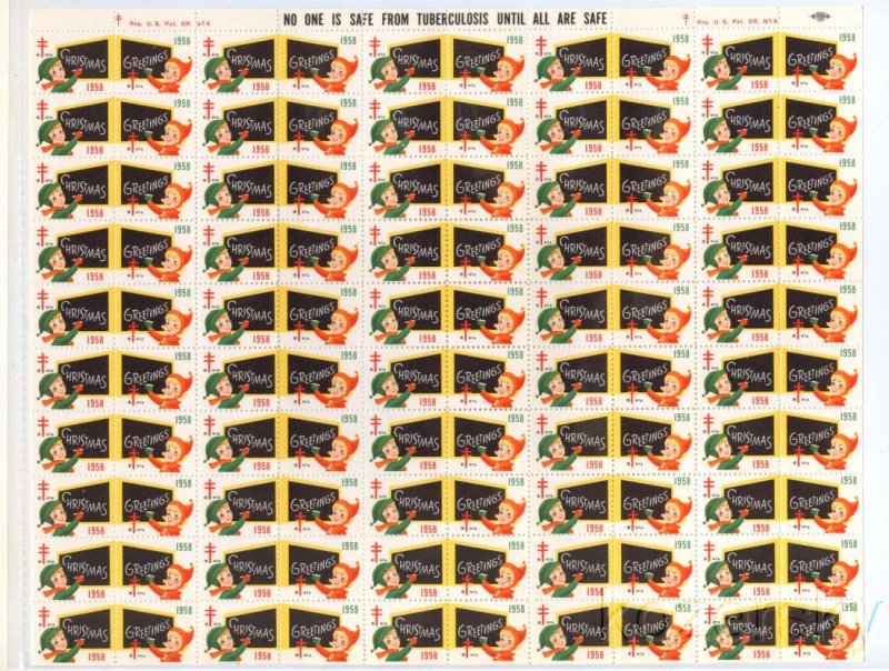 1958-4x, 1958 U,S, Christmas TB Seals, Sheet/100, pm U, MNH