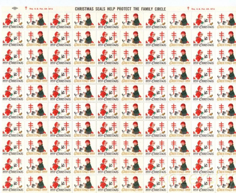  59-2x, 1959 U.S. Christmas Seals Sheet, pm D