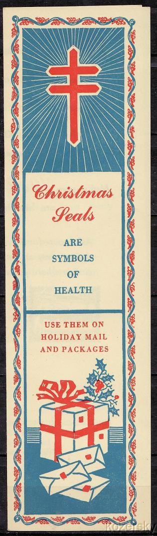 1947 U.S. Christmas Seals Bookmark, Long Beach Local, MNH