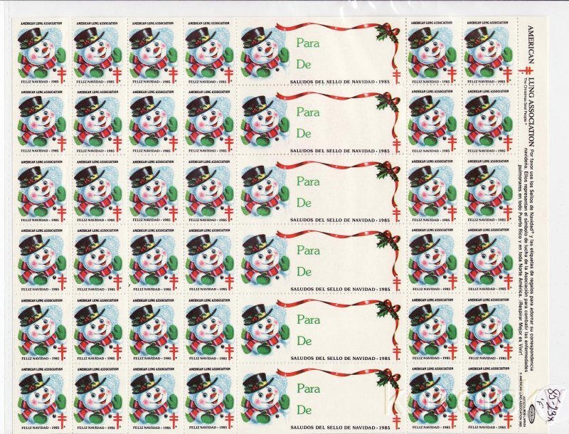 1985-2.3x, 1985 U.S. Spanish Text Christmas Seals, pm F Sheet/42 