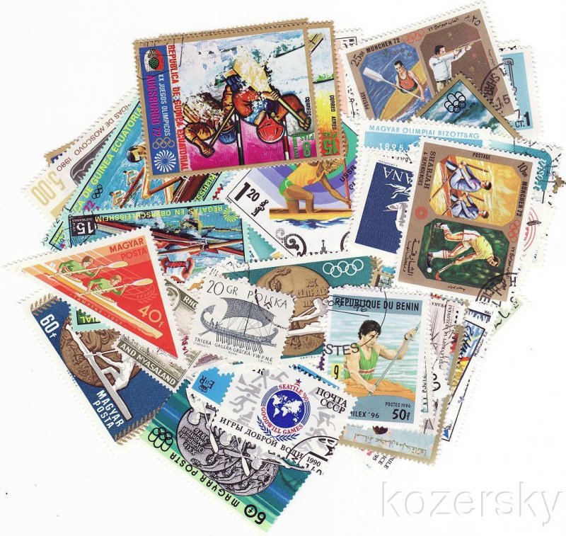 Canoeing & Rowing on Stamps, Topical Stamp Packet,  50 different stamps