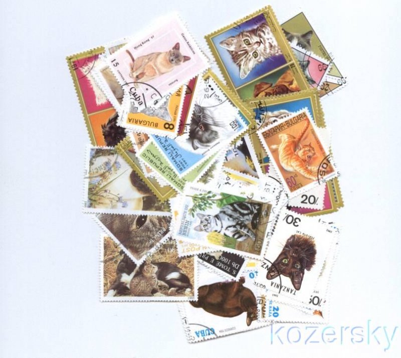  Cats on Stamps, Topical Stamp Packet, 100 different stamps