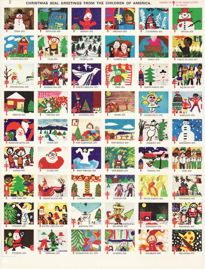 1975 Imperforate U.S. National Christmas Seals Sheet